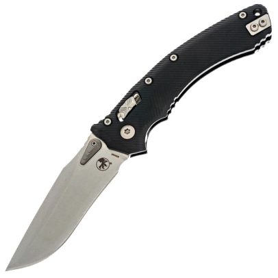 Microtech Amphibian RAM-LOK Manual Folding 3.86″ Stonewashed Clip Point Plain Blade – Black Fluted