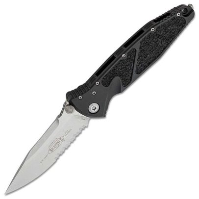 Microtech Socom Elite Manual Folding Knfie 4.05″ Stonewashed Clip Point Combo Blade – Black