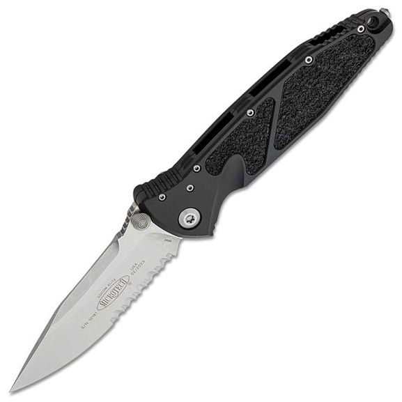 Microtech Socom Elite Manual Folding Knfie 4.05″ Stonewashed Clip Point Combo Blade – Black