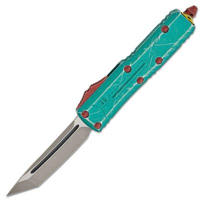 Microtech UTX-85 Bounty Hunter Auto OTF 3″ Apocalyptic Tanto Plain Blade – Green Apocalyptic