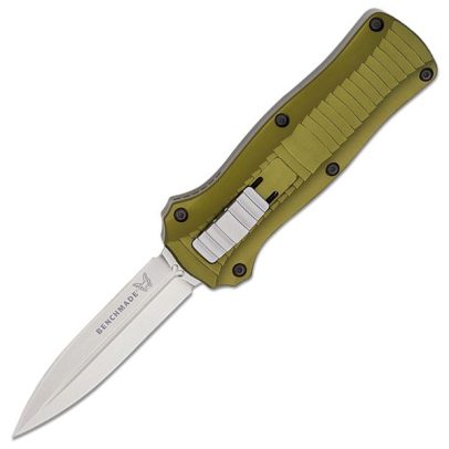 Benchmade 3350-2302 LE Mini Infidel Auto OTF Knife 3.10″ Stonewashed Double Edge Dagger – Woodland Green Aluminum