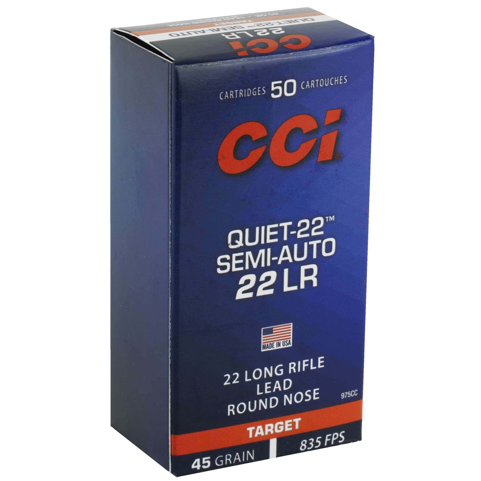 CCI .22 Long Rifle .22 LR Quiet-22 Semi-Auto 45 grain LRN Lead Round Nose 50 rd box FREE SHIPPING (5000 rd case)