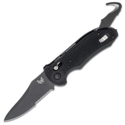 Benchmade 9170SBK Triage Resuce Folder Auto Knife 3.58″ AXIS Black Combo Blade – Black Aluminum