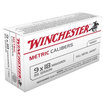 WINCHESTER AMMO 95GR 9X18 MAKAROV METRIC CALIBER FMJ (50 ROUNDS P