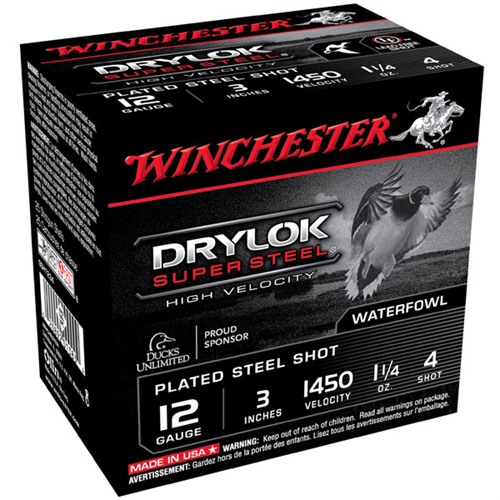 Winchester Drylok Super Steel HV 12ga 3” 1-1/4oz #4 25/bx