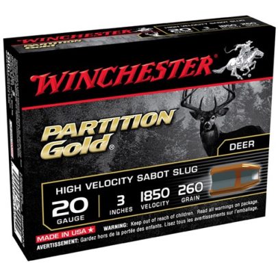 WINCHESTER PARTITION GOLD 20GAUGE 3′ 260GR SABOT SLUG 5/BX (5 ROU