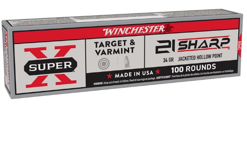 Winchester Super-X .21 Sharp 34 Grain Jacketed Hollow Point – 100 Rounds (Box) X21JHP