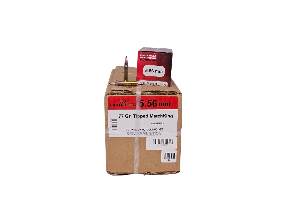 Black Hills 5.56x45mm CASE 77 Grain Tipped Match King – 500 Rounds (CASE) D556N19