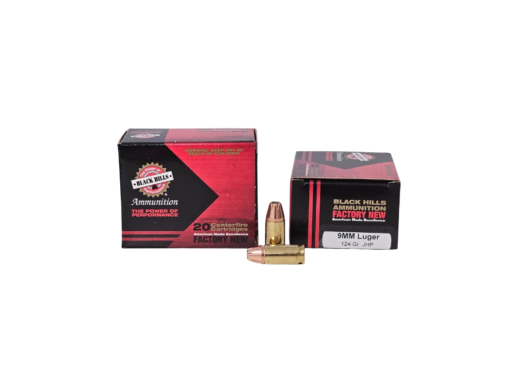Black Hills 9mm Luger 124 Grain JHP – 20 Rounds (Box) D9N320