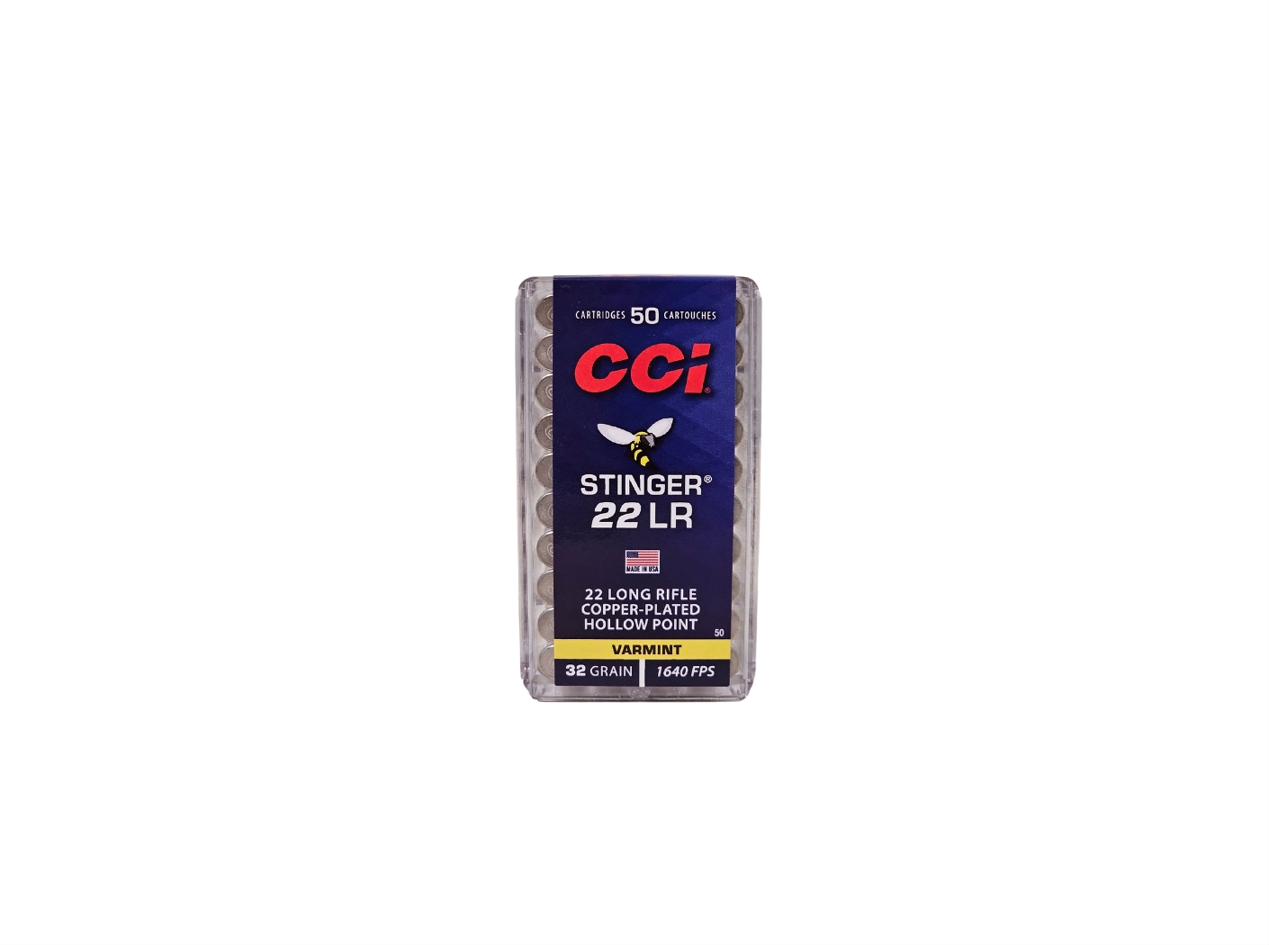 CCI STINGER .22LR 32 Grain Copper-Plated Hollow Point – 50 Rounds (Box) 0050