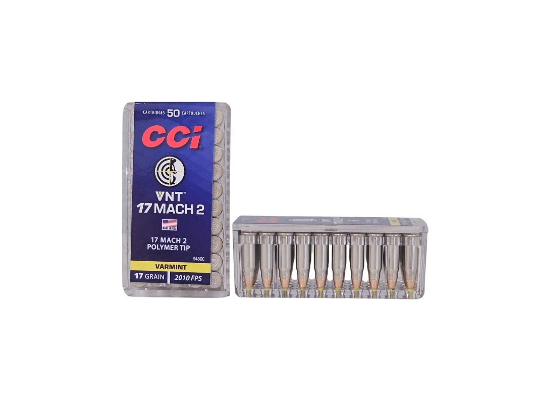 CCI Varmint .17 Hornady Mach 2 (HM2) 17 Grain Polymer Tip – 50 Rounds (Box) 948CC