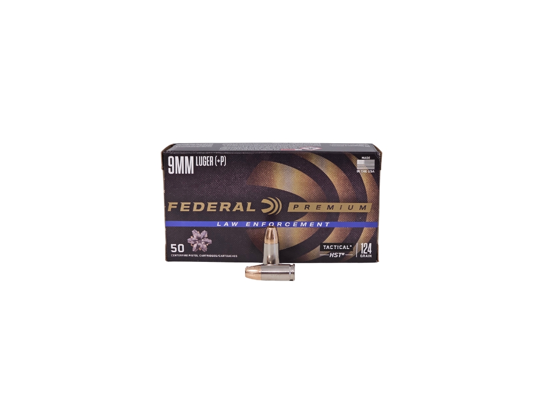 Federal Law Enforcement 9mm Luger +P 124 Grain HST Hollow Point – 50 Rounds (Box) P9HST3