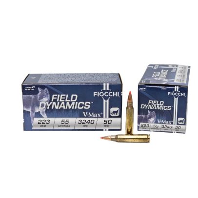 Fiocchi Field Dynamics .223 Rem 55 Grain Hornady V-MAX – 50 Rounds (Box) [NO TAX outside Texas]