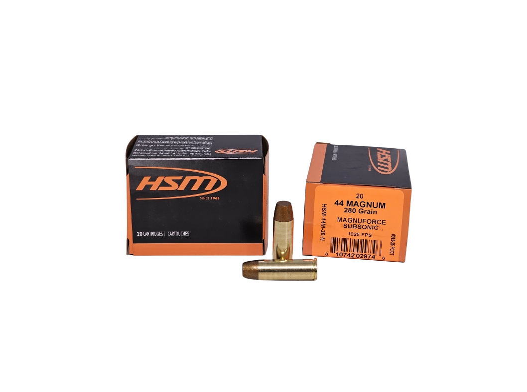 HSM MAGNUFORCE Subsonic .44 Magnum 280 Grain Hi-Tek Lead Flat Nose – 20 Rounds (Box) 44M-20-N