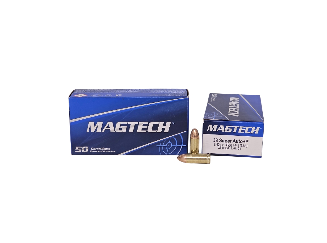 Magtech .38 Super +P 130 Grain Full Metal Jacket – 50 Rounds (Box) 38S