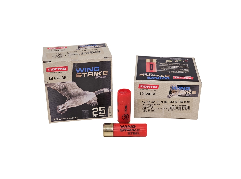 Norma Wingstrike STEEL 12 Gauge 3″ 1 1/4 oz BB Shot 1350 FPS lead-free – 25 Rounds (Box) 1198033400