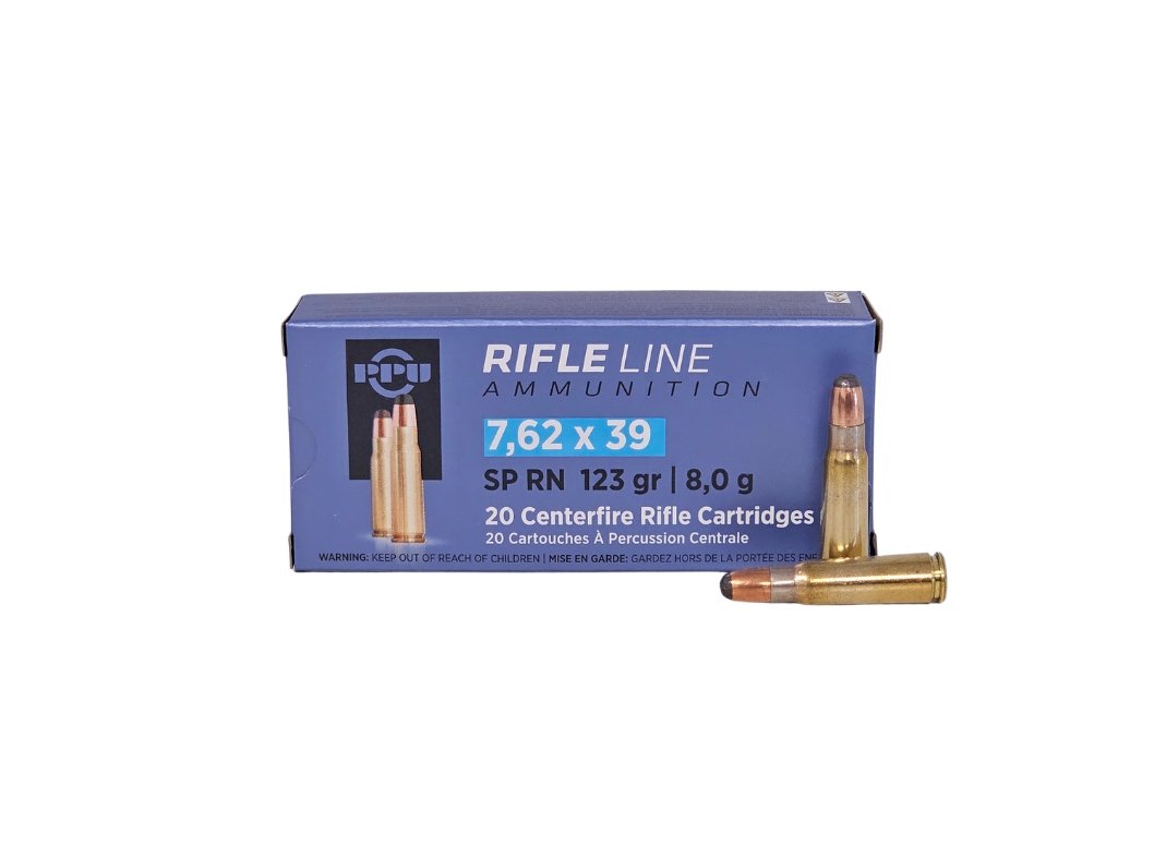 PPU 7.62x39mm 123 Grain Round Nose Soft Point – 20 Rounds (Box) PP739S