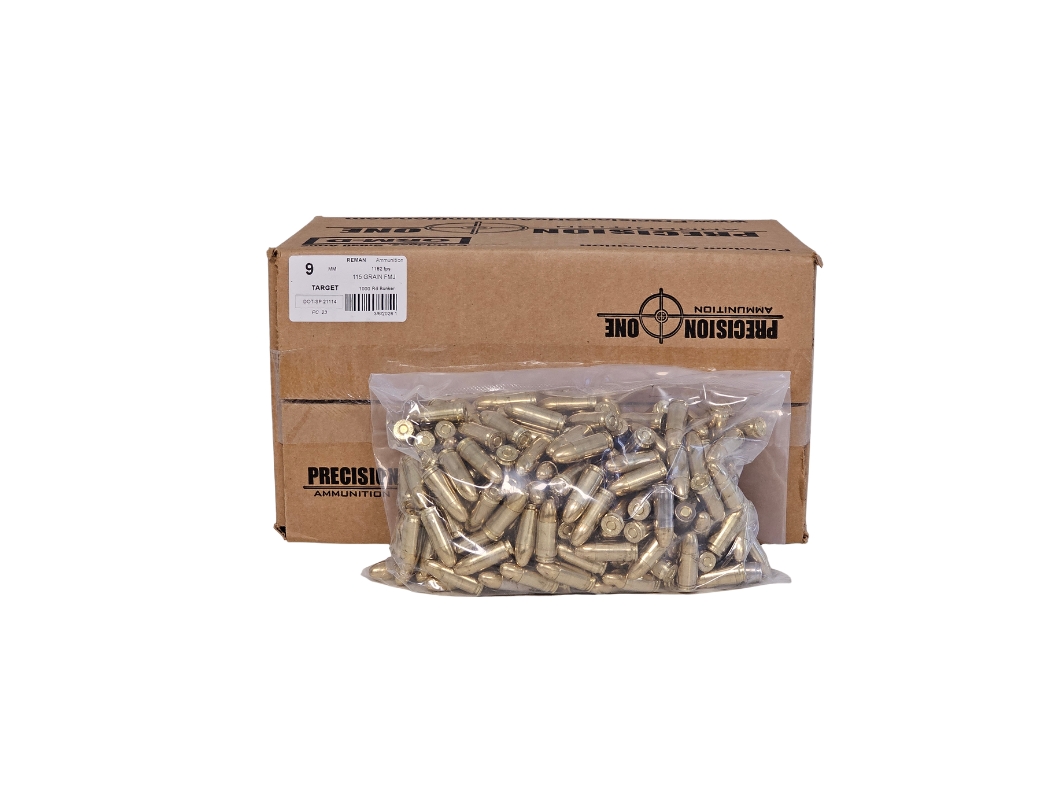 Precision One 9mm Luger REMAN 115 Grain Full Metal Jacket – 1,000 Rounds (Bulk)