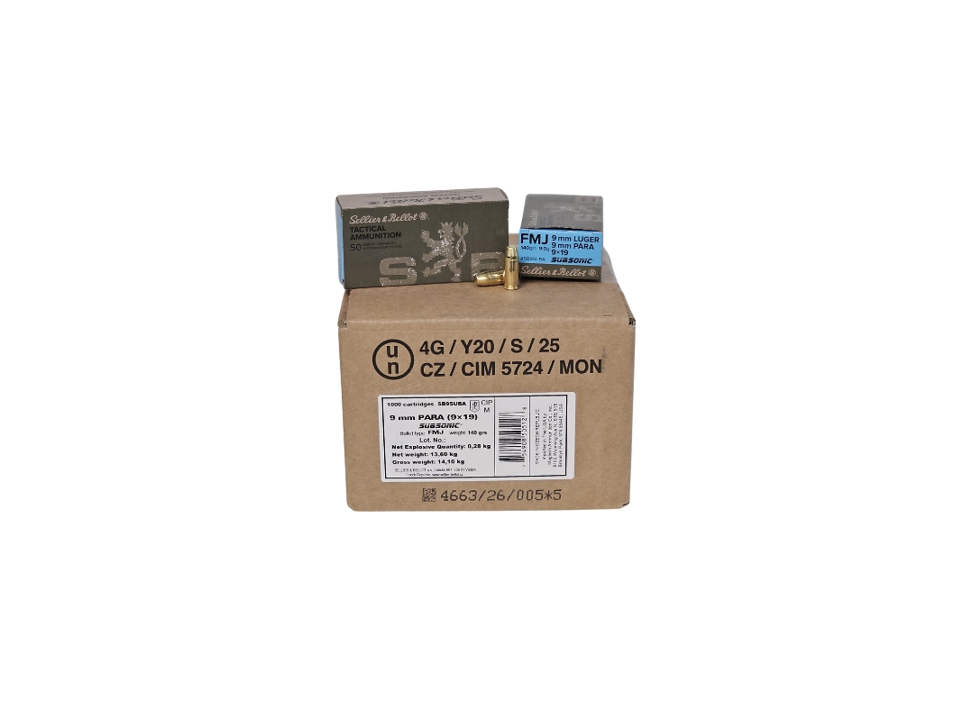 Sellier & Bellot 9mm Luger CASE Subsonic 140 Grain FMJ – 1,000 Rounds (CASE) SB9SUBA