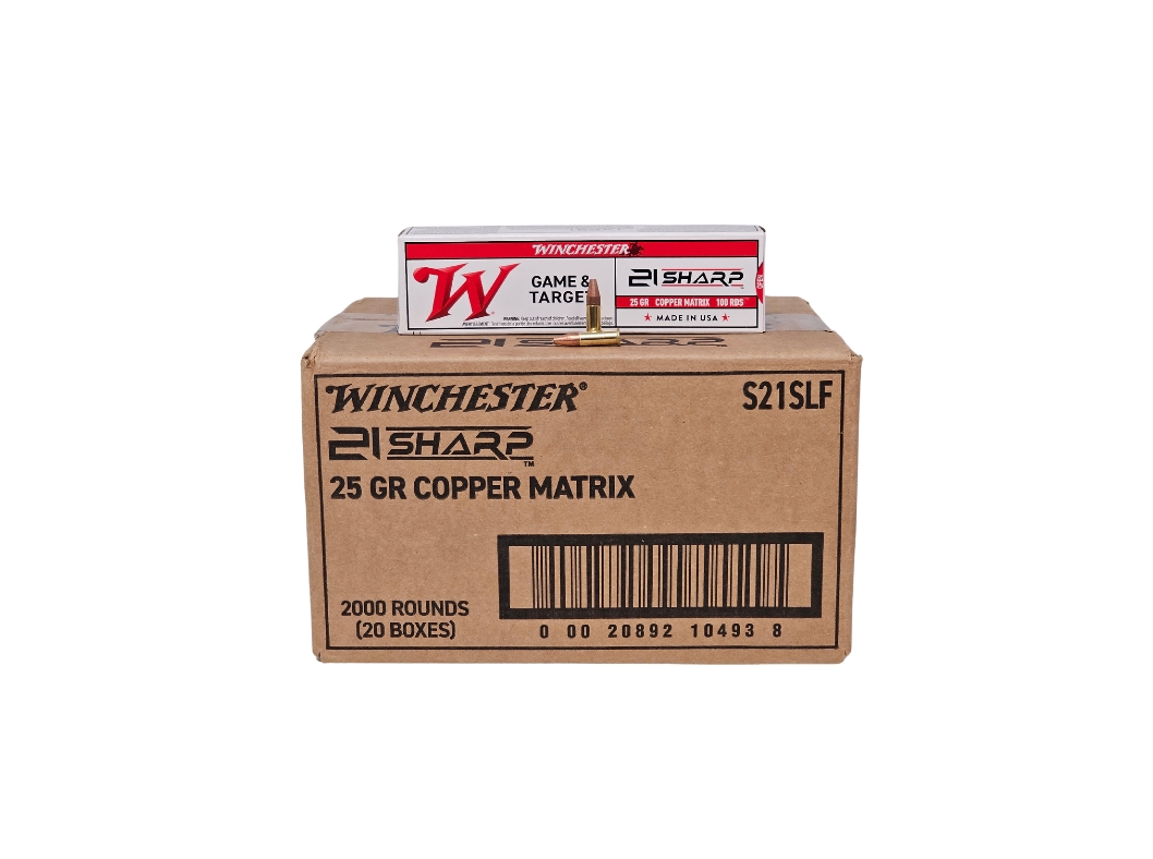 Winchester .21 Sharp CASE 25 Grain Copper Matrix lead-free 1750 FPS – 2,000 Rounds (CASE) S21SLF